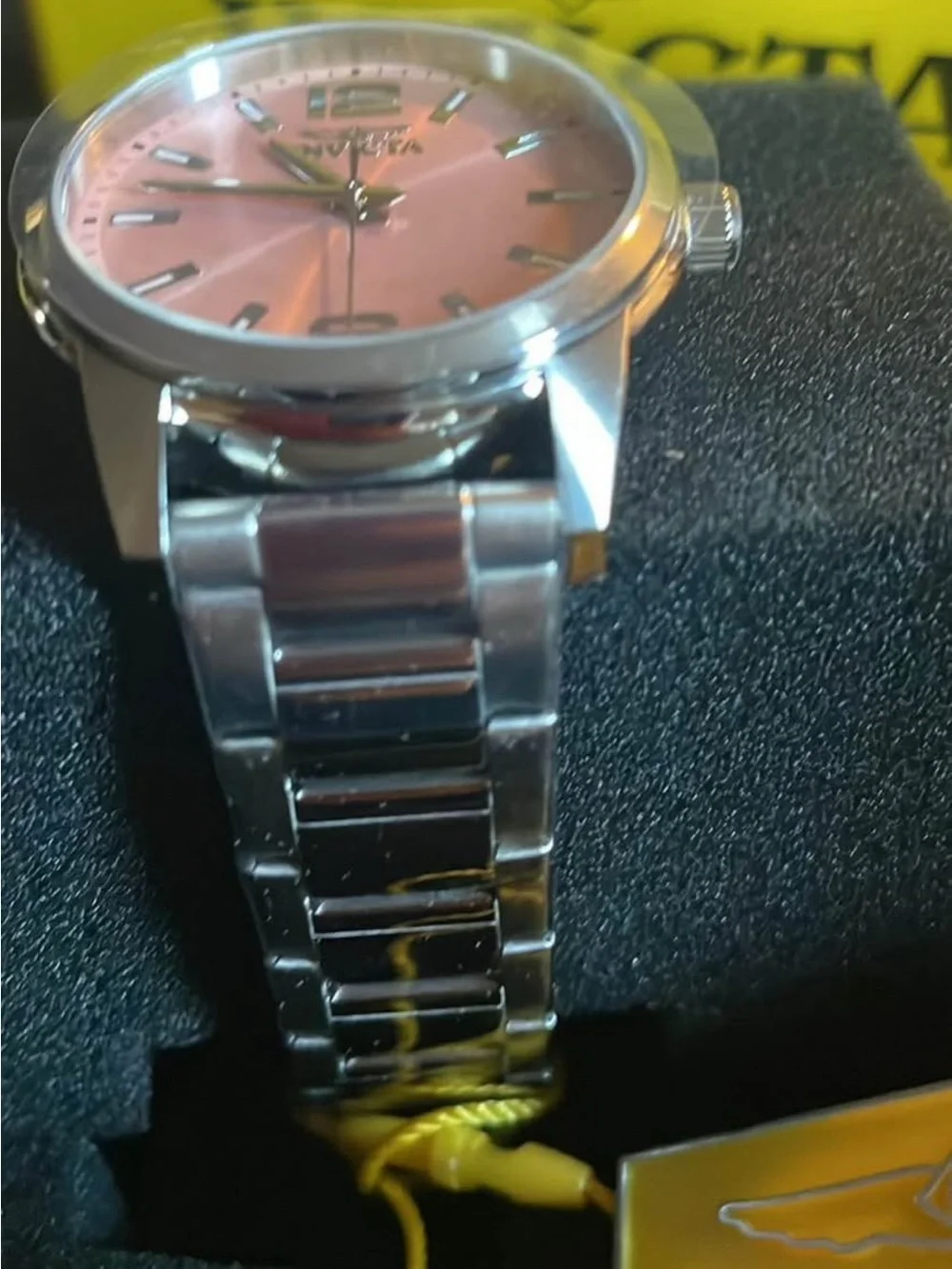 Invicta Men’s Silver Watch with Pink Sunray Dial